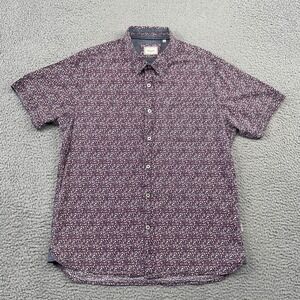 7 Diamonds Polo Shirt Button Mens L Blue Red Floral Short Sleeve Casual Cotton